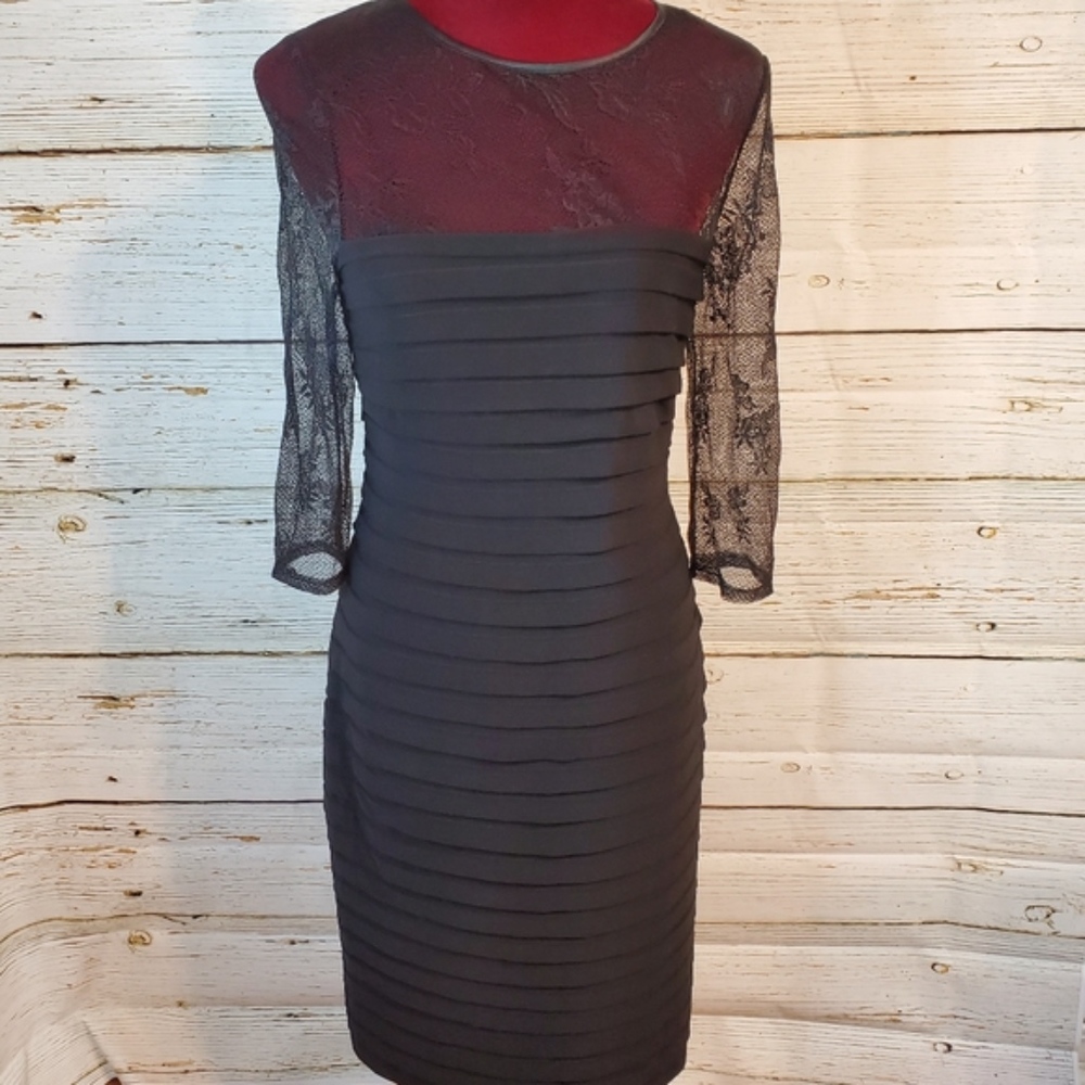 Adrianna Papell Cocktail Bandage Black Lace Dress